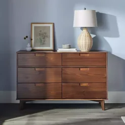 Discount Kirklands Home Walnut Grooved Handle 6-Drawer Dresser Brown