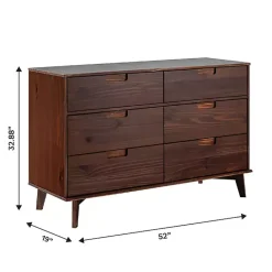 Discount Kirklands Home Walnut Grooved Handle 6-Drawer Dresser Brown