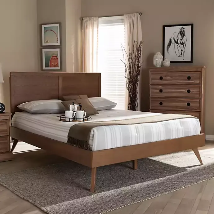 Best Kirklands Home Walnut Inset Paneling Platform Queen Bed Brown