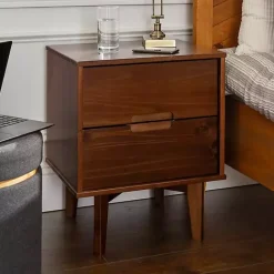 Outlet Kirklands Home Walnut Mid-Century Modern 2-Drawer Nightstand Brown