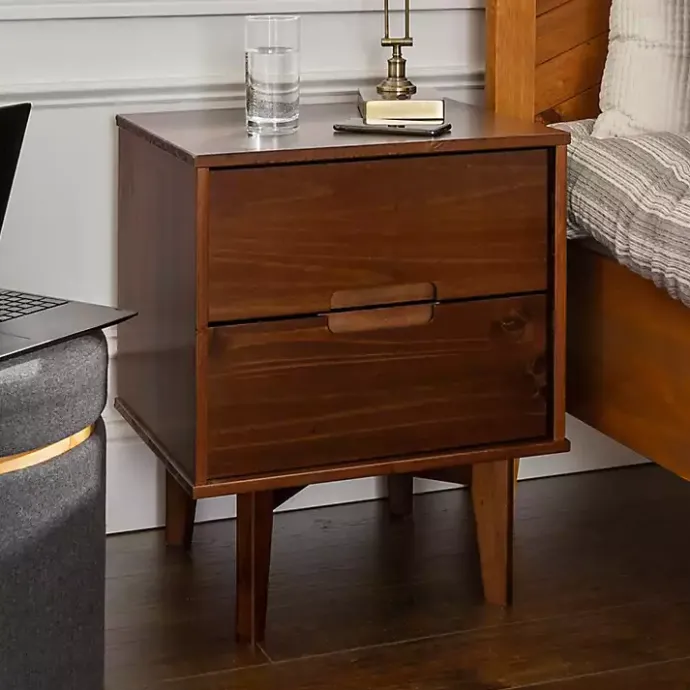 Outlet Kirklands Home Walnut Mid-Century Modern 2-Drawer Nightstand Brown