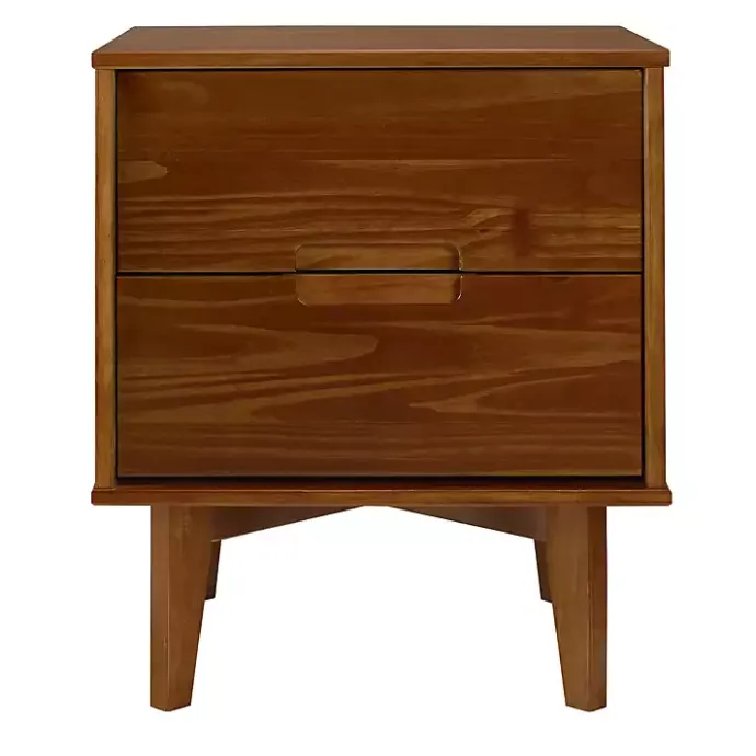 Outlet Kirklands Home Walnut Mid-Century Modern 2-Drawer Nightstand Brown