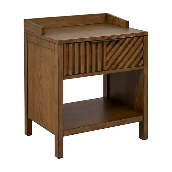 Outlet Kirklands Home Walnut Mid-Century Modern Carved Nightstand Brown