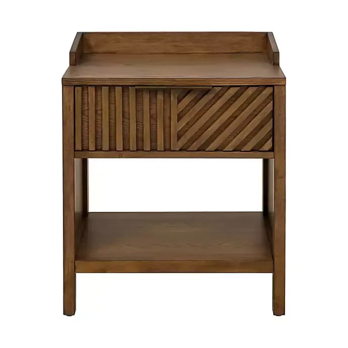 Outlet Kirklands Home Walnut Mid-Century Modern Carved Nightstand Brown