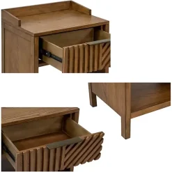 Outlet Kirklands Home Walnut Mid-Century Modern Carved Nightstand Brown