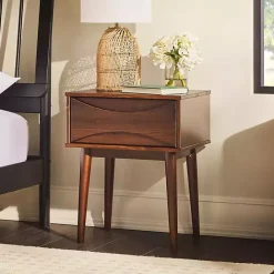 Best Kirklands Home Walnut Mid-Century Modern Nightstand Brown