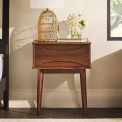 Best Kirklands Home Walnut Mid-Century Modern Nightstand Brown