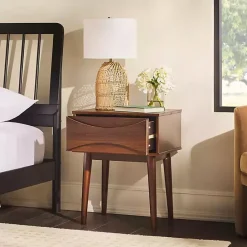 Best Kirklands Home Walnut Mid-Century Modern Nightstand Brown
