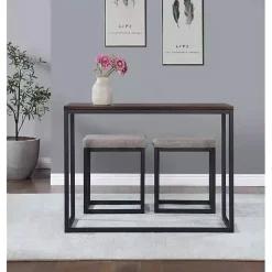 Discount Kirklands Home Walnut Nesting Counter Table and Stools, Set of 3