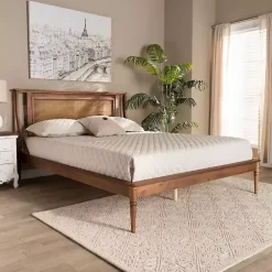 Kirklands Home Walnut Rattan Swooping Queen Platform Bed