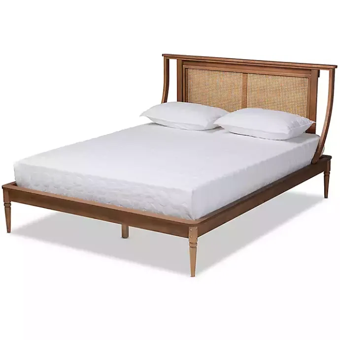 Kirklands Home Walnut Rattan Swooping Queen Platform Bed
