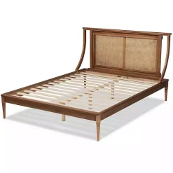 Kirklands Home Walnut Rattan Swooping Queen Platform Bed