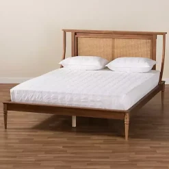 Kirklands Home Walnut Rattan Swooping Queen Platform Bed