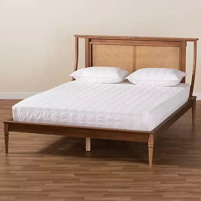 Kirklands Home Walnut Rattan Swooping Queen Platform Bed