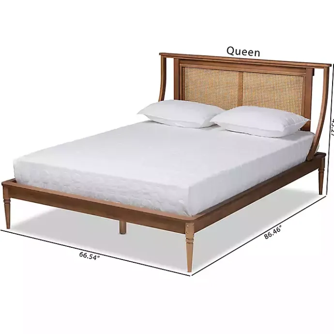 Kirklands Home Walnut Rattan Swooping Queen Platform Bed