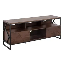 Best Kirklands Home Walnut Wood and Black Steel Media Stand Brown