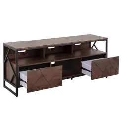 Best Kirklands Home Walnut Wood and Black Steel Media Stand Brown