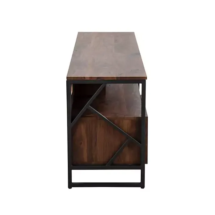 Best Kirklands Home Walnut Wood and Black Steel Media Stand Brown