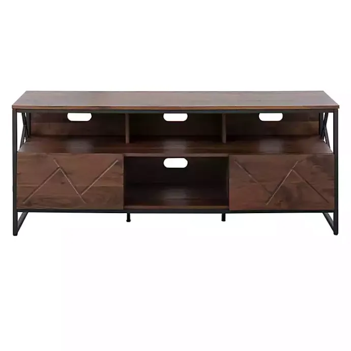 Best Kirklands Home Walnut Wood and Black Steel Media Stand Brown