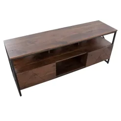 Best Kirklands Home Walnut Wood and Black Steel Media Stand Brown