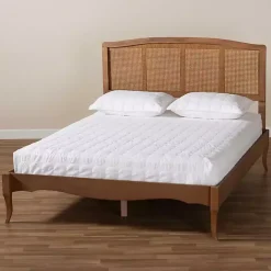 Sale Kirklands Home Walnut Wood and Rattan King Bed Frame Brown
