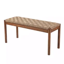Outlet Kirklands Home Walnut Wood and Woven Seagrass Bench