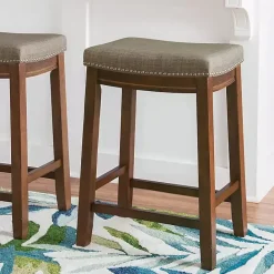 Best Kirklands Home Walnut Wood Counter Stool with Cushion Gray