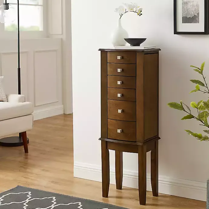 Best Kirklands Home Walnut Wood 5-Drawer Zinnia Jewelry Armoire Brown