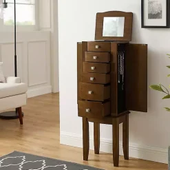 Best Kirklands Home Walnut Wood 5-Drawer Zinnia Jewelry Armoire Brown