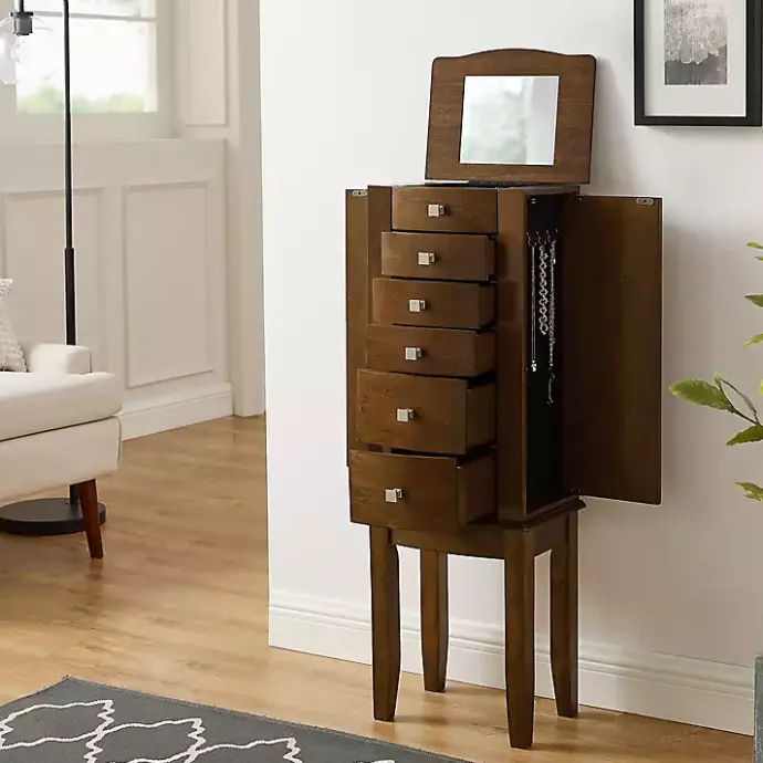 Best Kirklands Home Walnut Wood 5-Drawer Zinnia Jewelry Armoire Brown