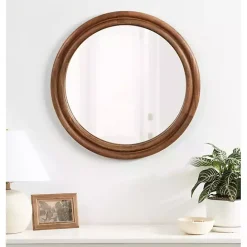 Best Kirklands Home Walnut Wood Ribbed Round Wall Mirror