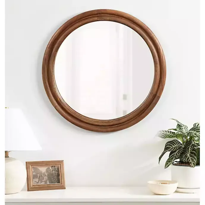 Best Kirklands Home Walnut Wood Ribbed Round Wall Mirror