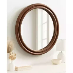 Best Kirklands Home Walnut Wood Ribbed Round Wall Mirror