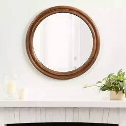 Best Kirklands Home Walnut Wood Ribbed Round Wall Mirror