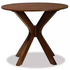 Kirklands Home Walnut Wood Round Kenji Small Dining Table Brown