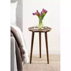 Hot Kirklands Home Walnut Wood Wavy Accent Table Brown