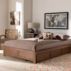 Best Kirklands Home Walnut Wooden 3-Drawer Platform Bed Brown