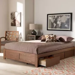 Best Kirklands Home Walnut Wooden 3-Drawer Platform Bed Brown