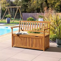 Hot Kirklands Home Warm Acacia Wood Slatted Outdoor Storage Bench Brown