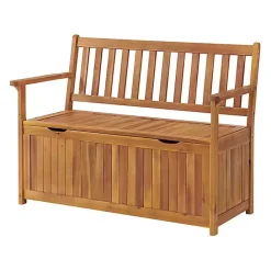 Hot Kirklands Home Warm Acacia Wood Slatted Outdoor Storage Bench Brown