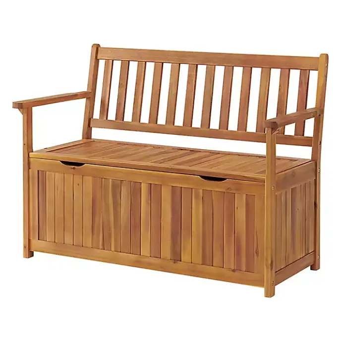 Hot Kirklands Home Warm Acacia Wood Slatted Outdoor Storage Bench Brown