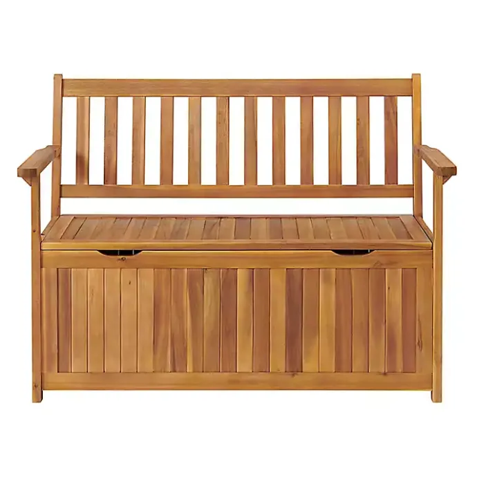 Hot Kirklands Home Warm Acacia Wood Slatted Outdoor Storage Bench Brown