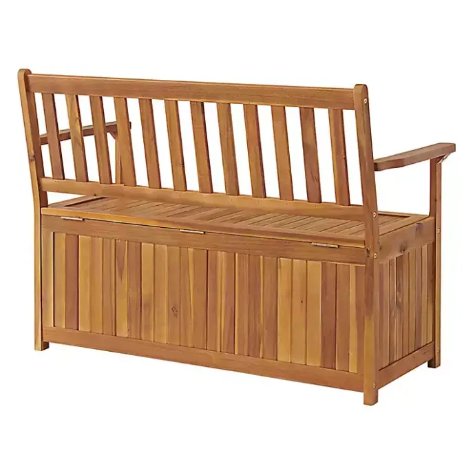 Hot Kirklands Home Warm Acacia Wood Slatted Outdoor Storage Bench Brown