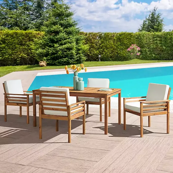Kirklands Home Warm Acacia Wood Slatted 5-pc. Outdoor Dining Set