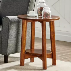 Sale Kirklands Home Warm Chestnut Wood Round Accent Table Brown