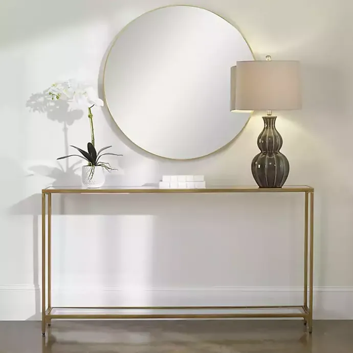 New Kirklands Home Warm en Mirrored Top Console Table Gold