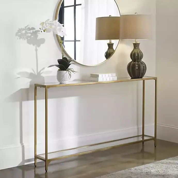 New Kirklands Home Warm en Mirrored Top Console Table Gold