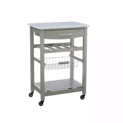 Hot Kirklands Home Warm Rolling Kitchen Cart with Granite Top Gray