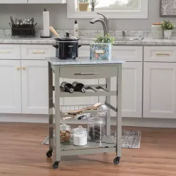 Hot Kirklands Home Warm Rolling Kitchen Cart with Granite Top Gray