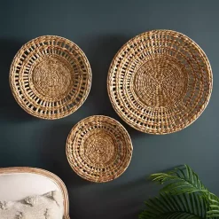 Online Kirklands Home Water Hyacinth Basket Wall Plaques, Set of 3 Tan
